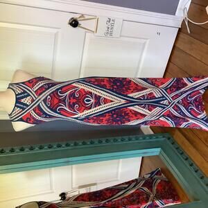 Bisou Bisou Sleeveless Red and Blue Maxi Dress